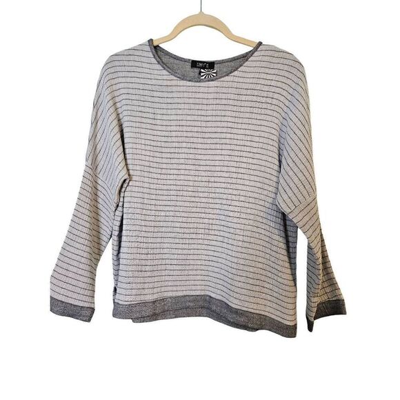 Comfy USA 100% cotton  gray and white striped  oversized top. NWT. Size S. - Picture 1 of 5